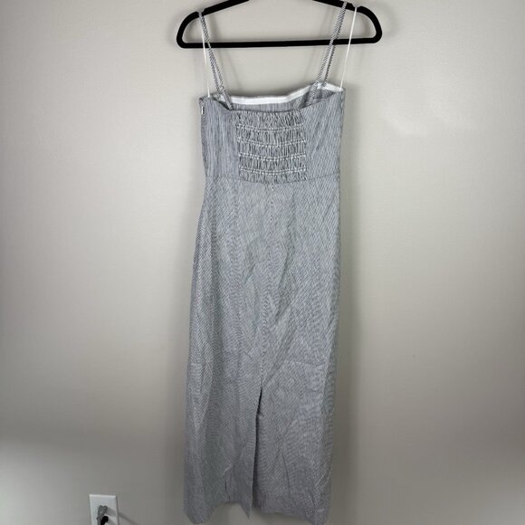 Vince Striped Cotton Linen Midi Dress Size 4 Gray White Summer Casual - Picture 8 of 9